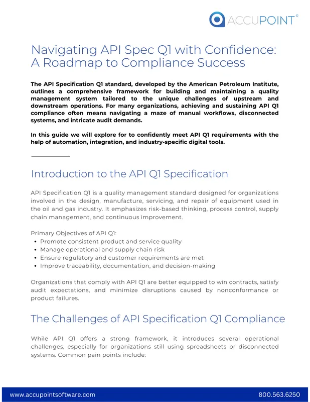 Whitepaper on overcoming offshore safety, compliance, and operational challenges using Quality Management Systems (QMS), highlighting the impact of Accupoint's QMS platform solutions.