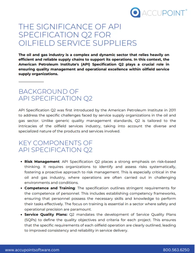 API Specification Q2 ensuring quality management and operational excellence in oilfield service supply organizations, establishing industry benchmarks for safety, reliability, and performance in oil and gas operations.