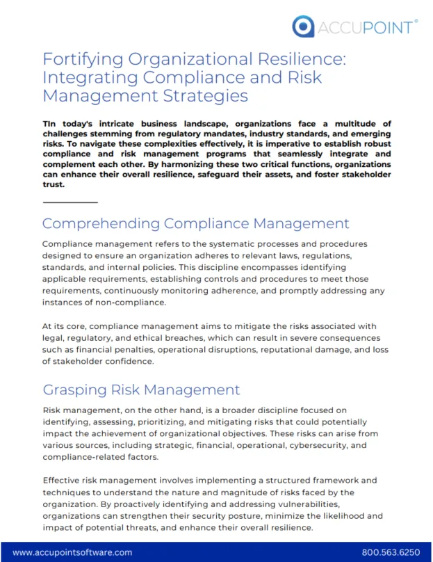 Compliance and risk management integration for businesses to navigate regulatory mandates, industry standards, and emerging risks, enhancing resilience, safeguarding assets, and building stakeholder trust.